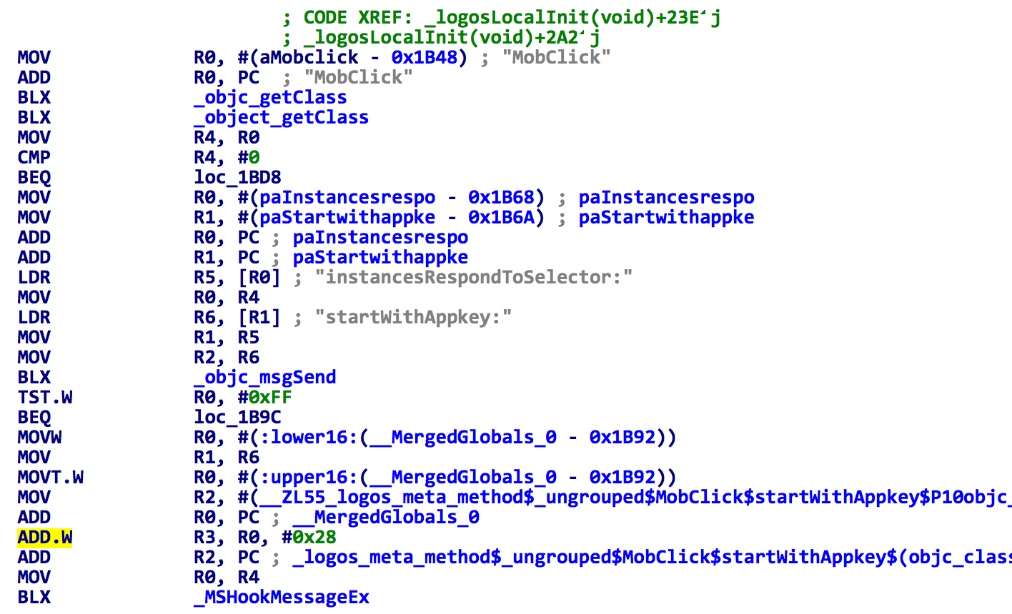 Figure 1. The spad.dylib hooks methods in MobClick SDK